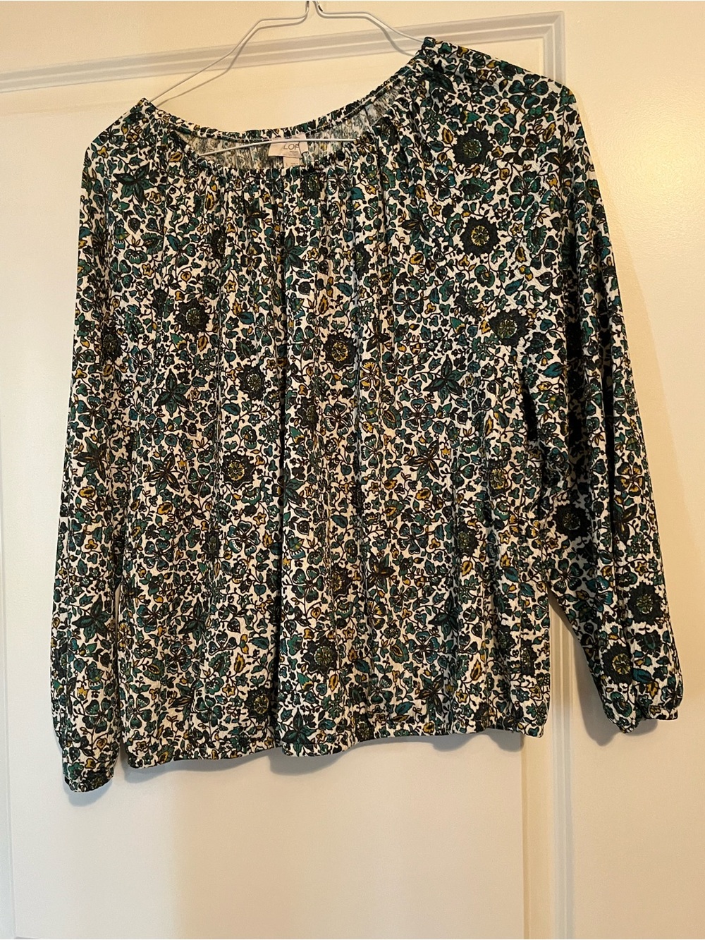 Printed Peasant Blouse in Teal and Black - Women's Top